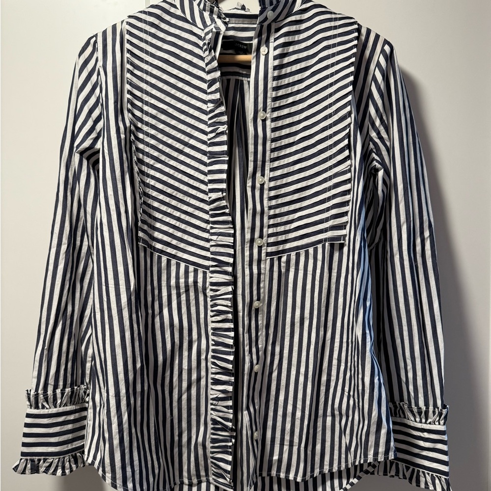 J. Crew Navy and White Striped Blouse